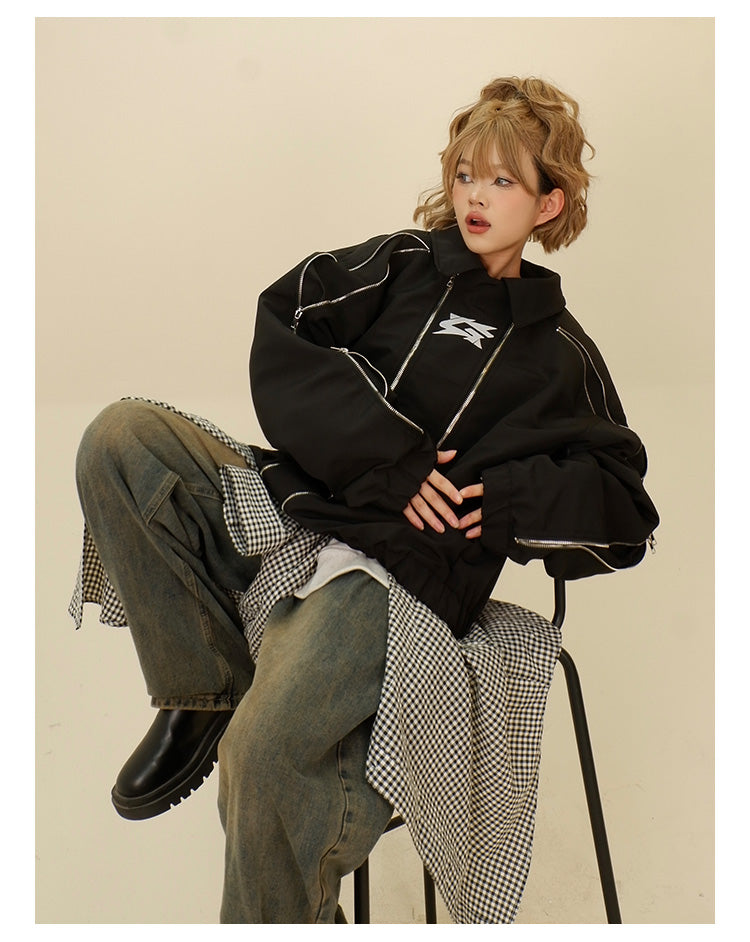 Multi-zipper lapel jacket P1277