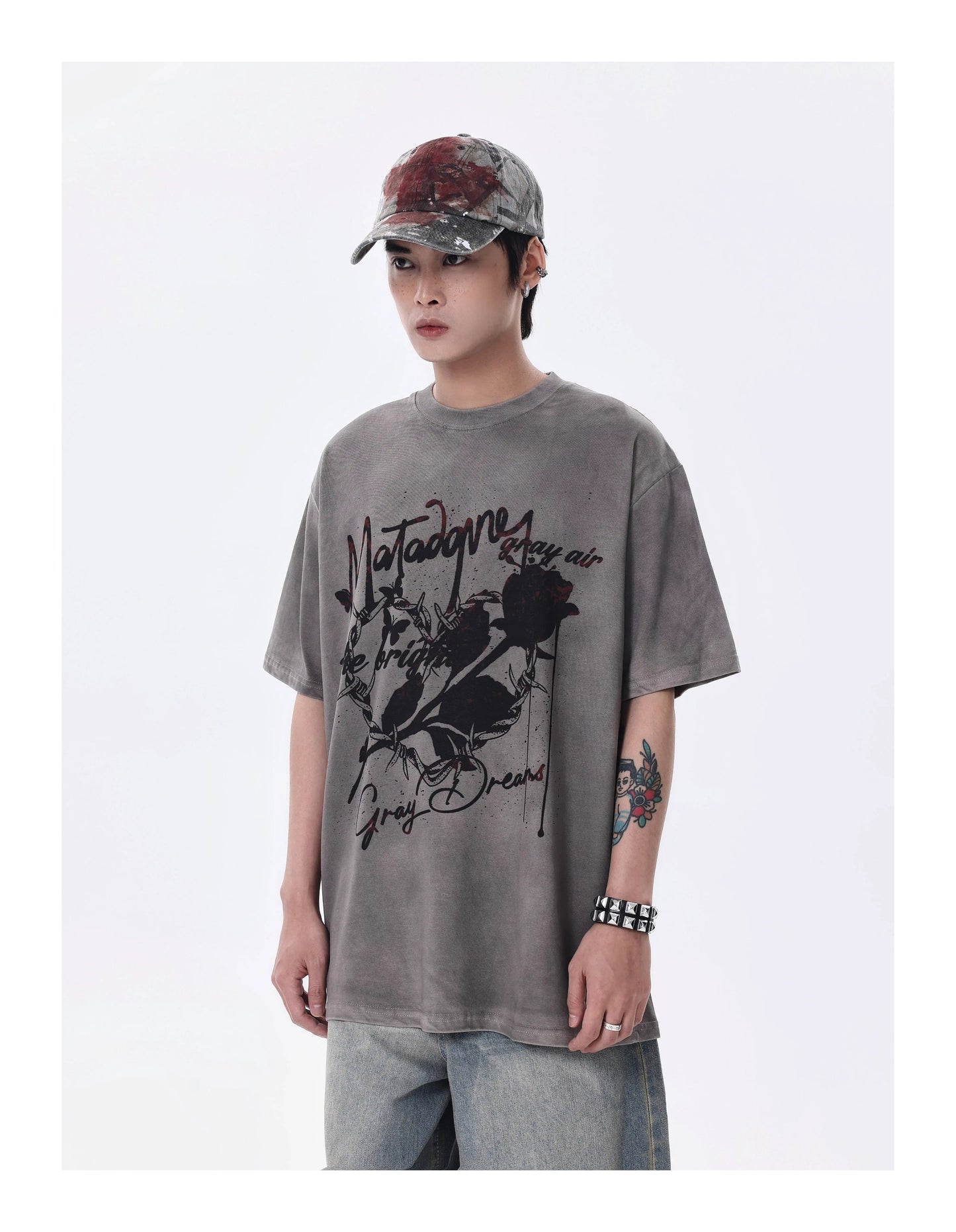 スプレーペイント ダーティウォッシュ 半袖Tシャツ P1458