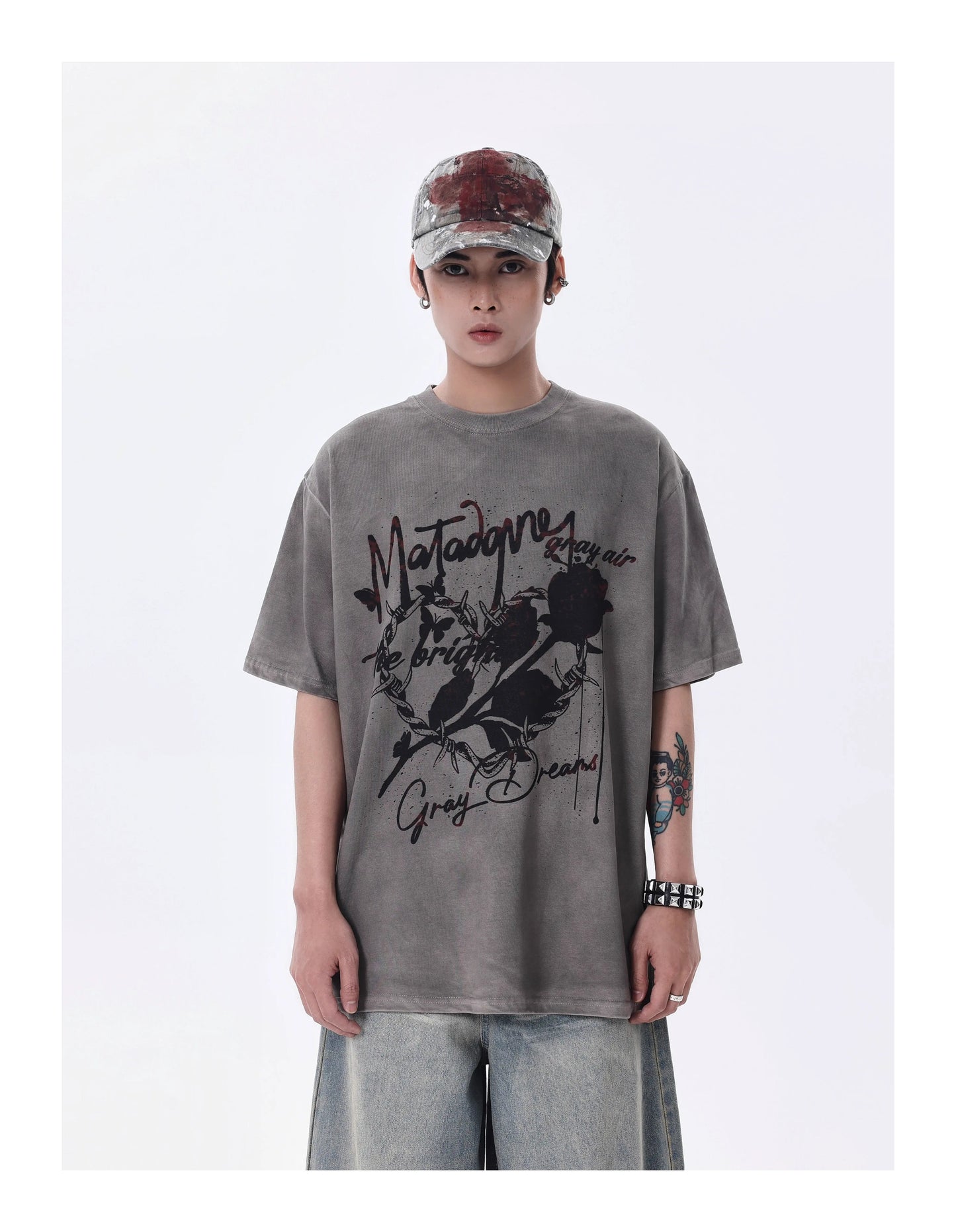 スプレーペイント ダーティウォッシュ 半袖Tシャツ P1458
