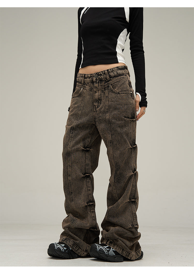 American retro slim flare washed denim pants P610