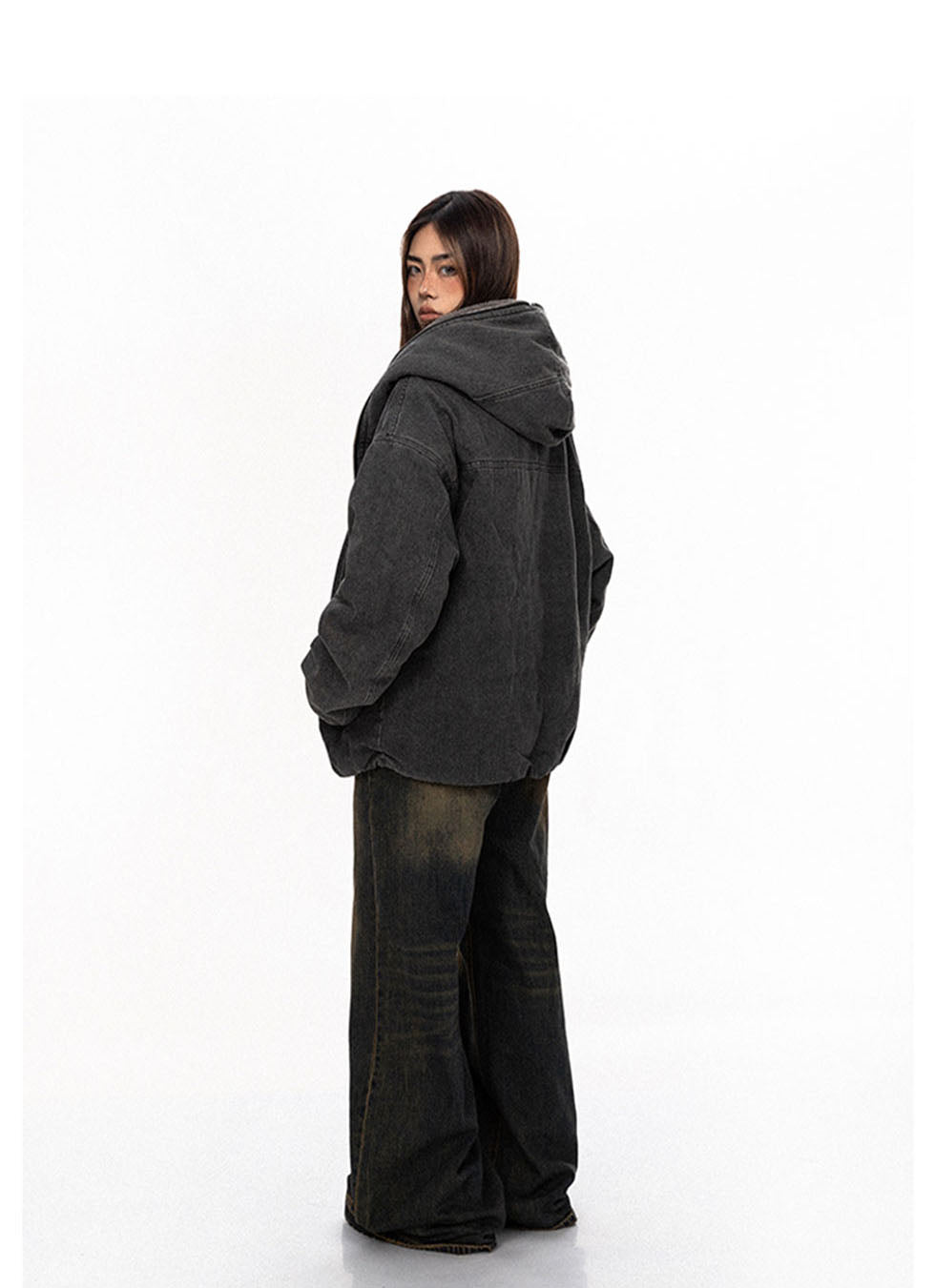 Hooded Thick Zipper Denim Jacket P701