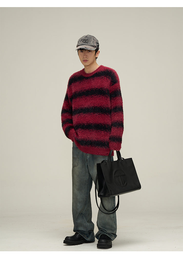 Loose fit round neck striped knit P617