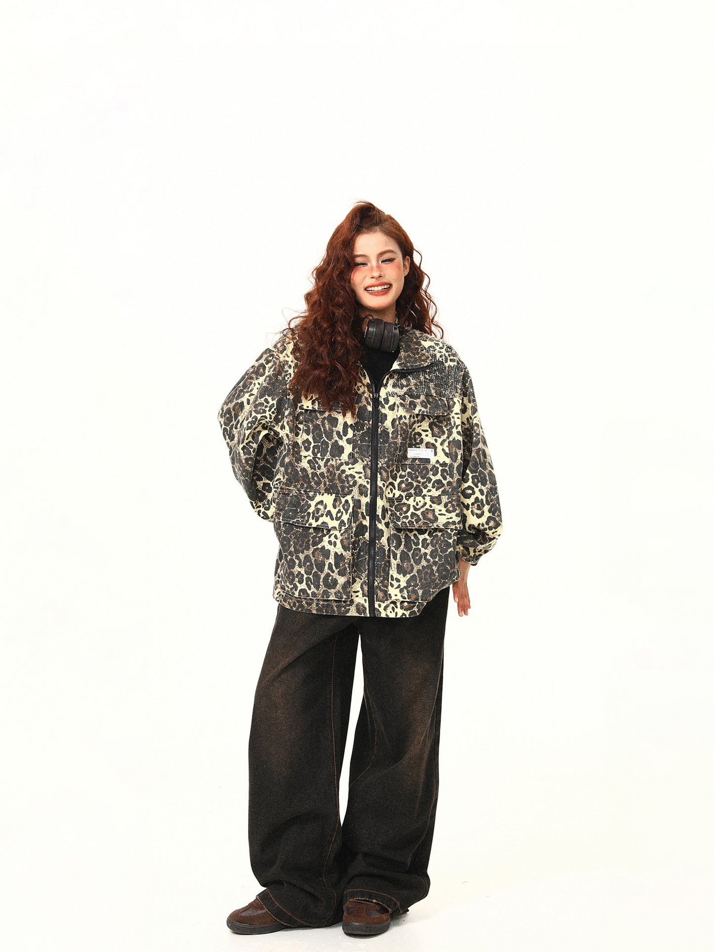 ヴィンテージウォッシュ ヒョウ柄ジャケット P1676