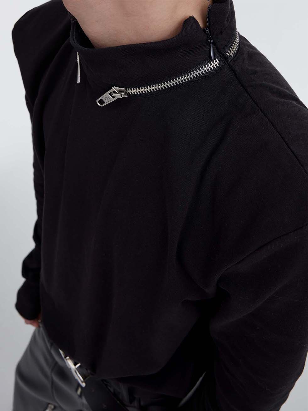 Metal zipper stand collar long sleeve shirt P1114