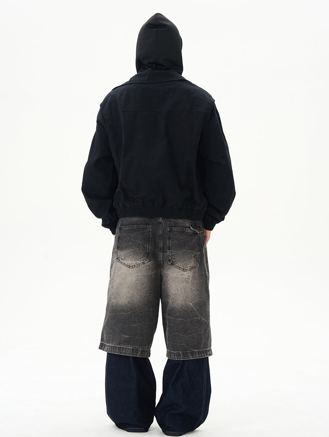 ダブルジッパー ショートフード付きスウェットシャツ P1987