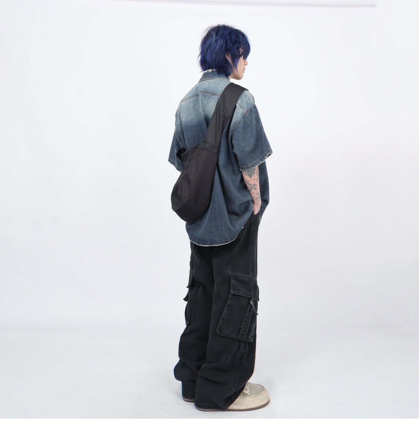 グラデーションウォッシュ加工 デニムショートスリーブシャツ P1366