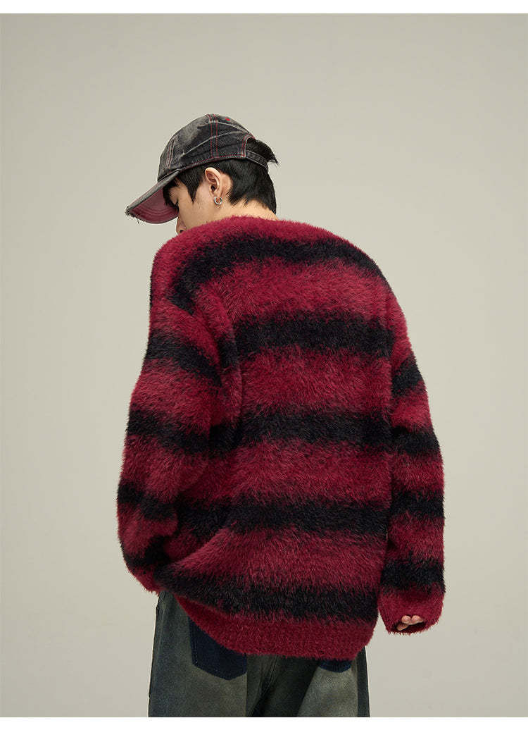 Loose fit round neck striped knit P617
