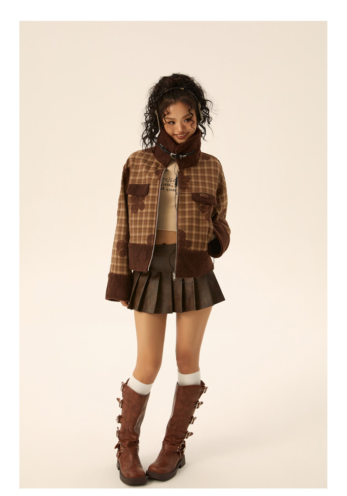Short length floral check cotton jacket P582