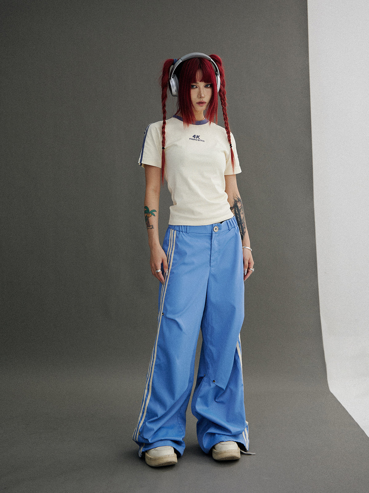 Wide leg side line casual pants P548