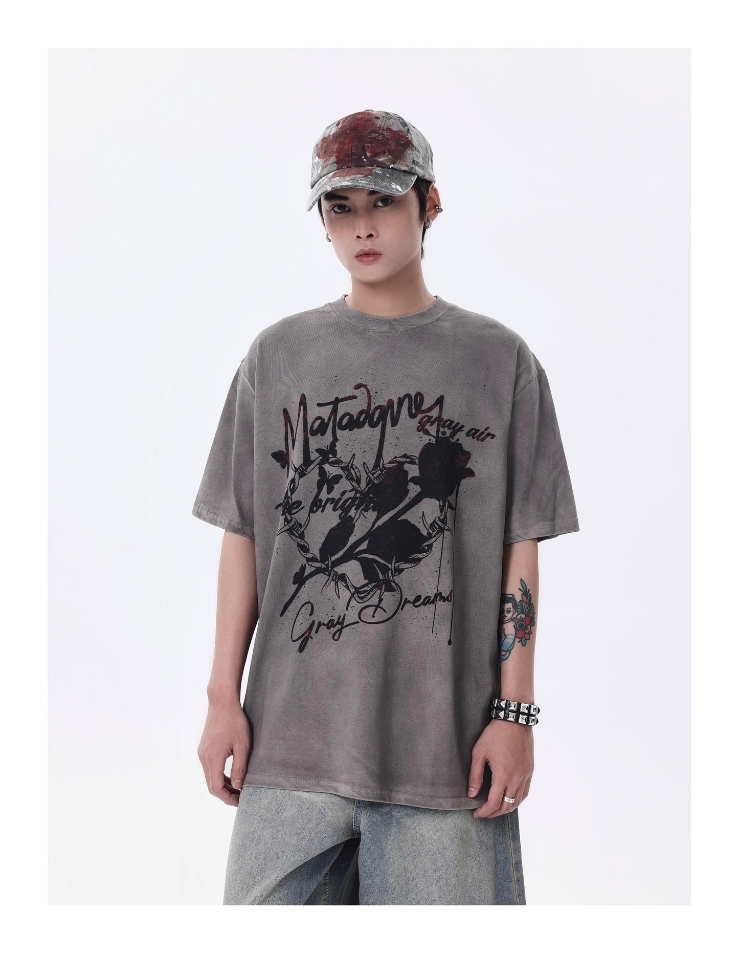 スプレーペイント ダーティウォッシュ 半袖Tシャツ P1458