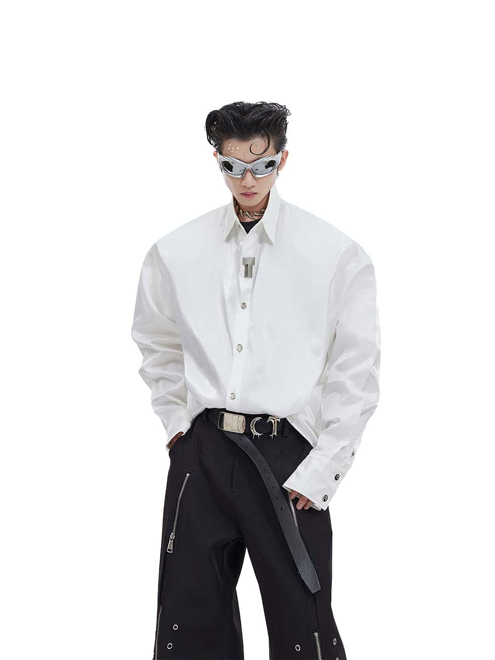 Metal decoration loose shirt P1084