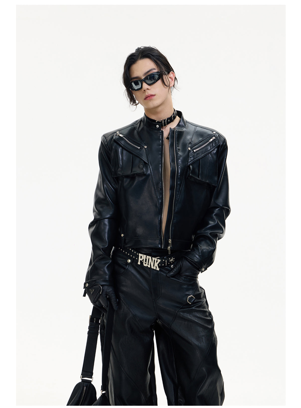 Shoulder pad leather jacket P541