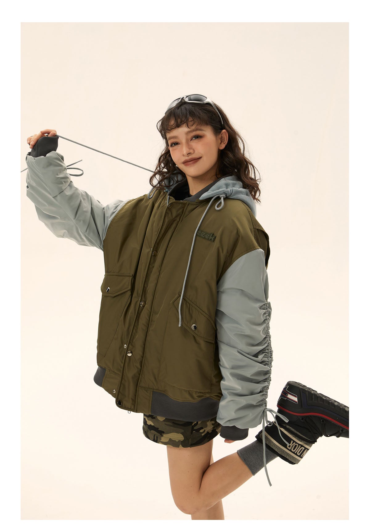 Loose fit contrast color bomber jacket P435