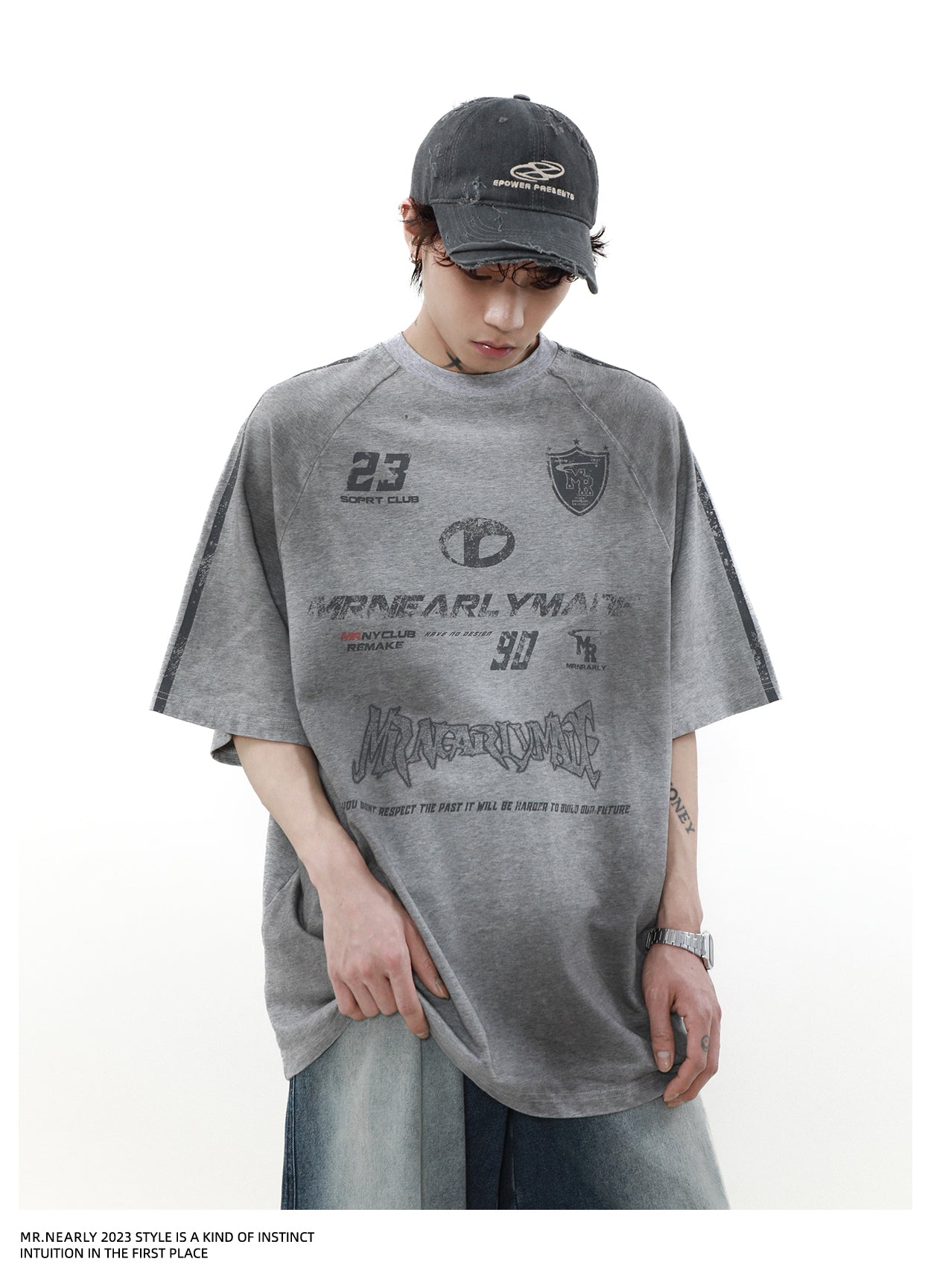 헤비 웨이트 아메리칸 레트로 반소매 T 셔츠 P1355