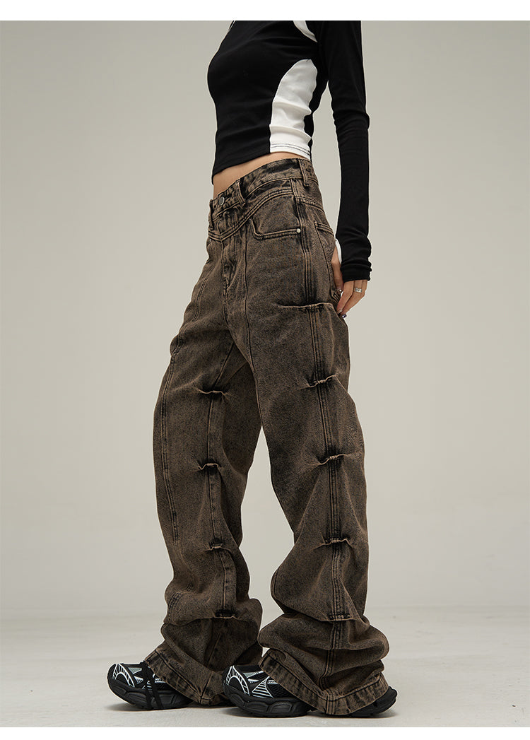 American retro slim flare washed denim pants P610