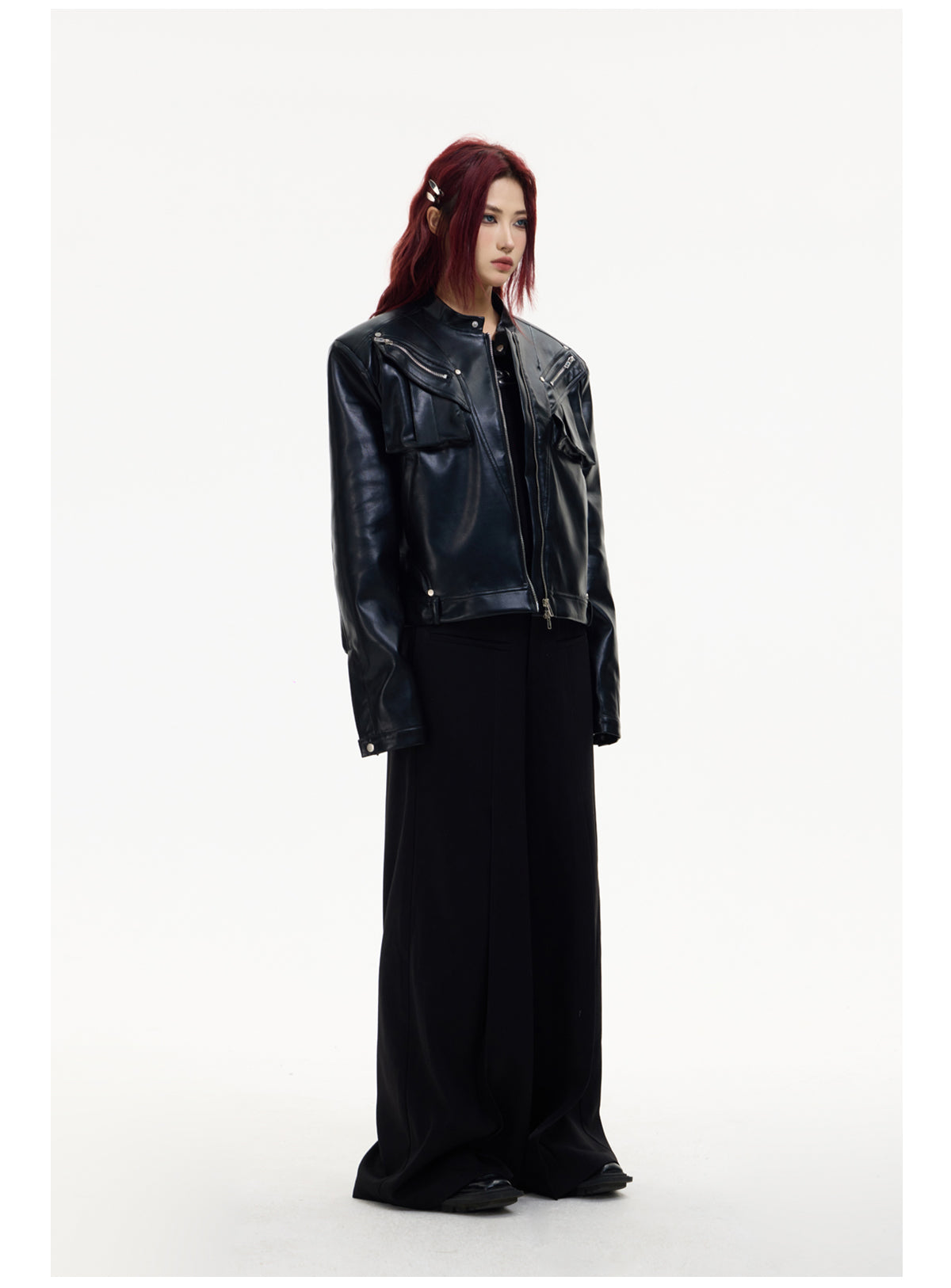 Shoulder pad leather jacket P541
