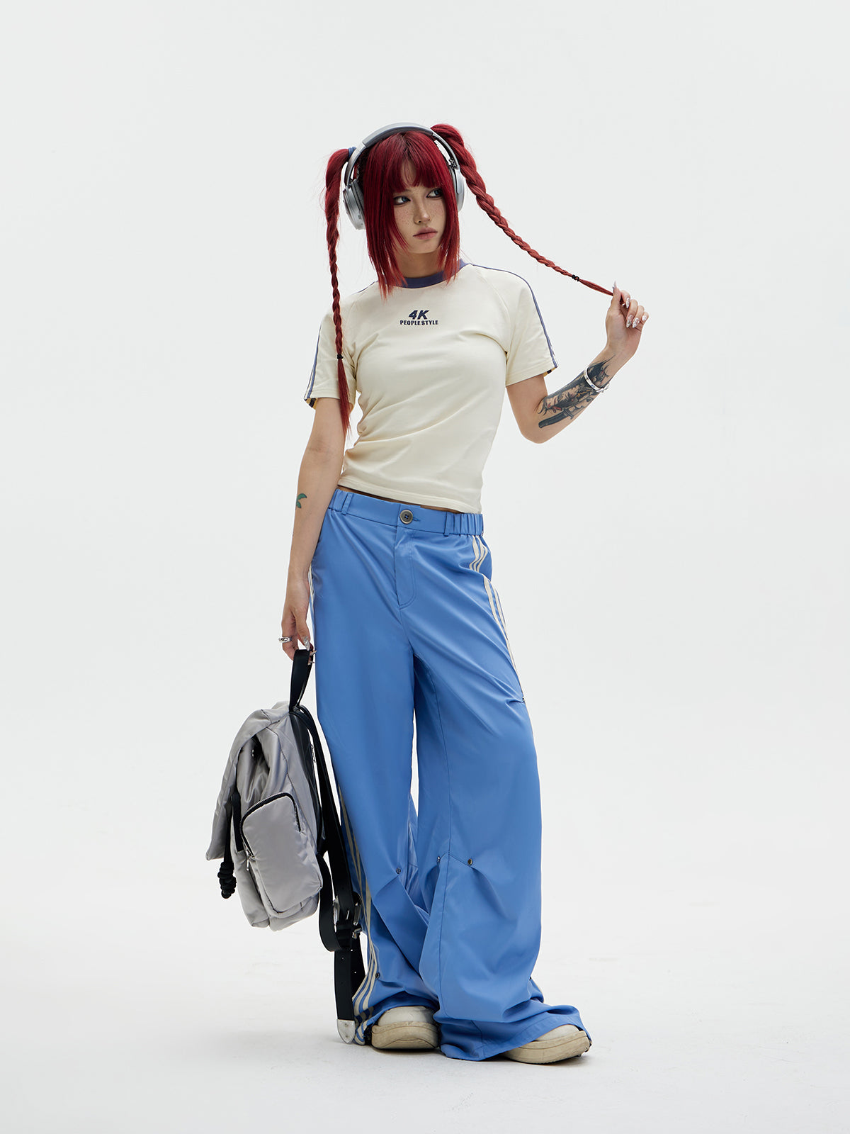 Wide leg side line casual pants P548