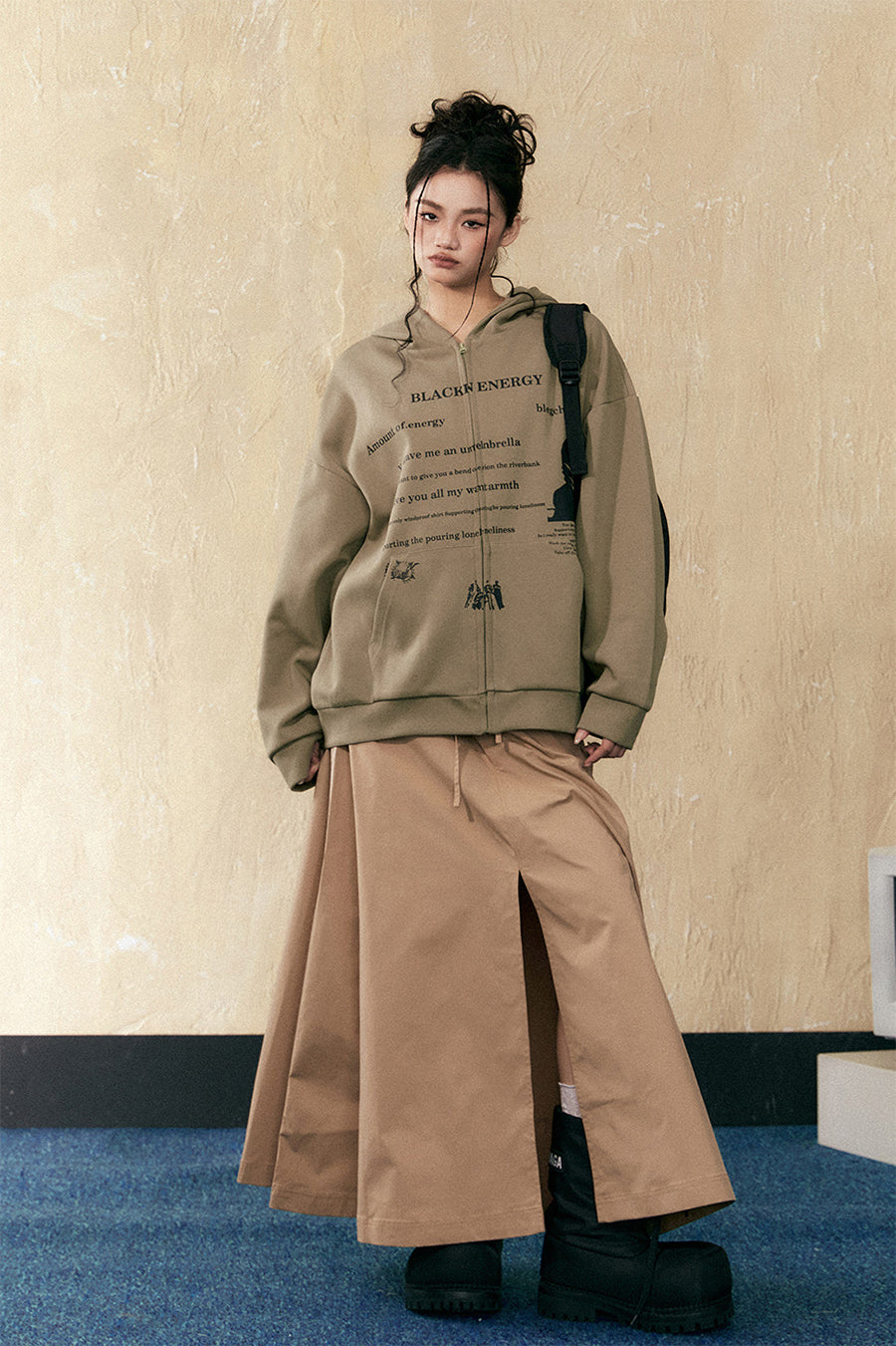 Letter print hooded zipper sweatshirt P805