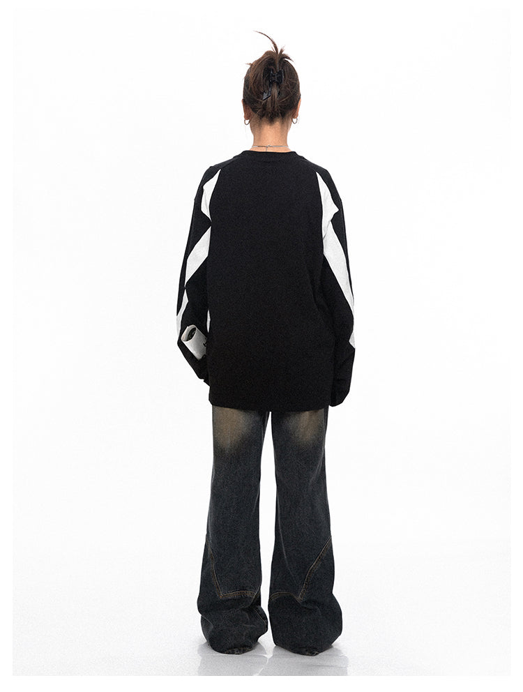 Color blocking round neck long sleeve T-shirt P692