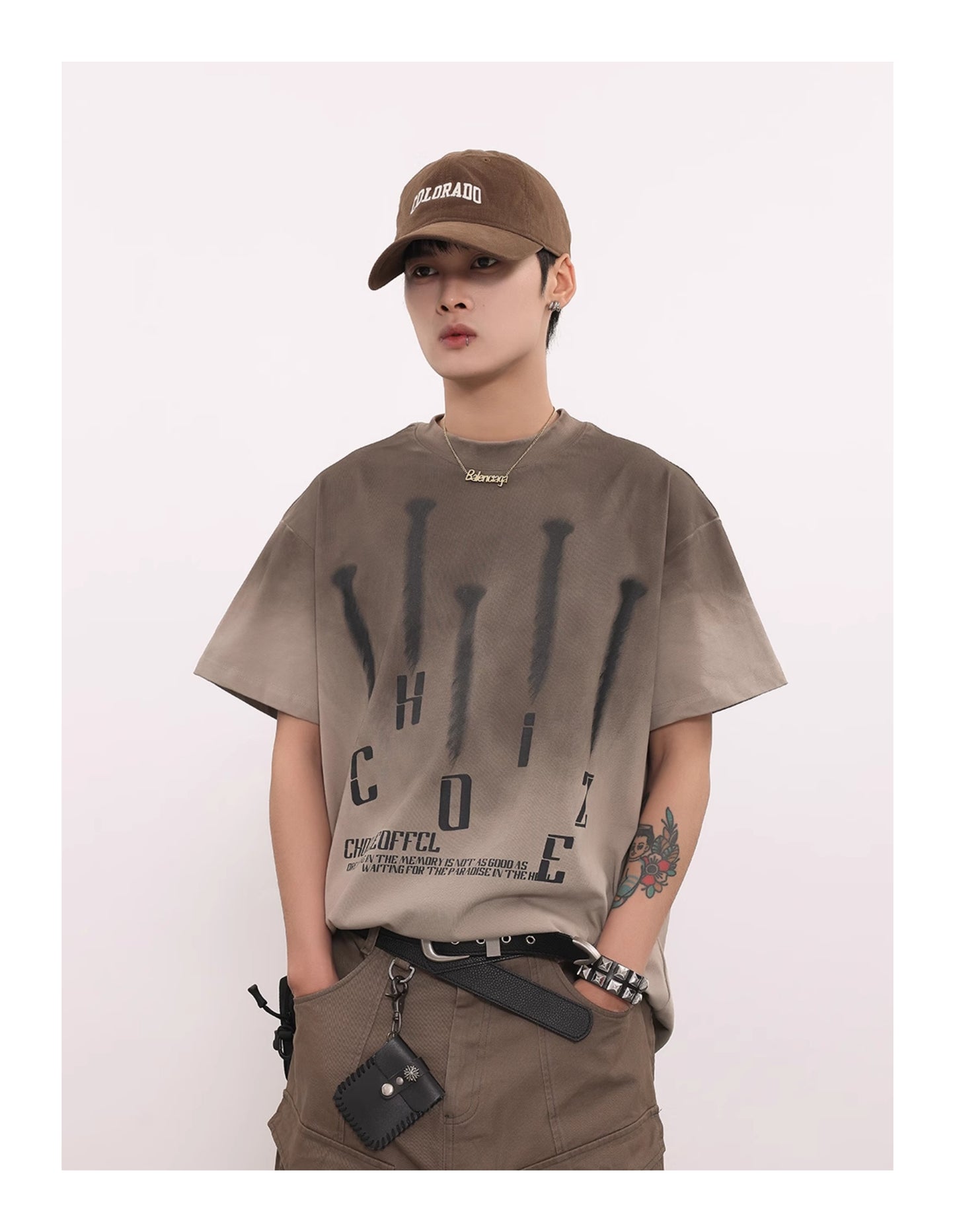 グラデーション レタープリント 半袖Tシャツ P1432