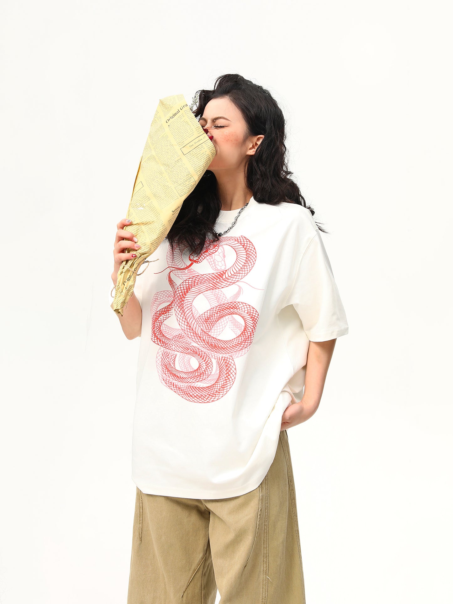 ユニセックス スネークプリント Tシャツ P2044