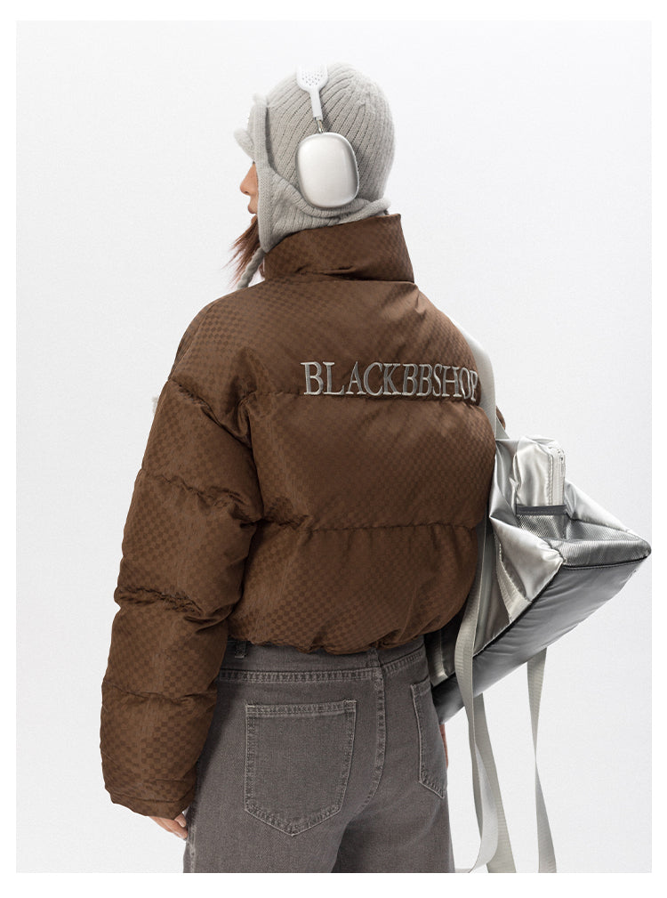 Check pattern embroidered short cotton jacket P708