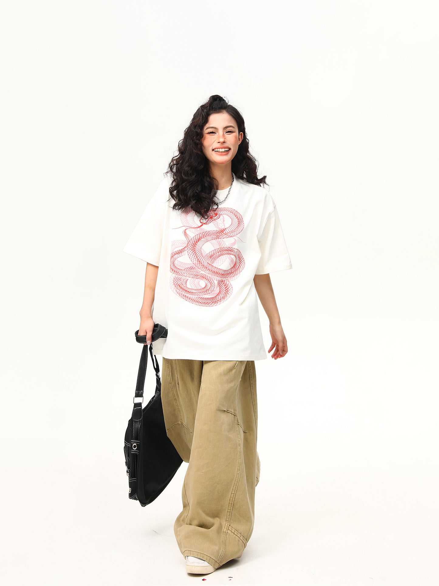 ユニセックス スネークプリント Tシャツ P2044
