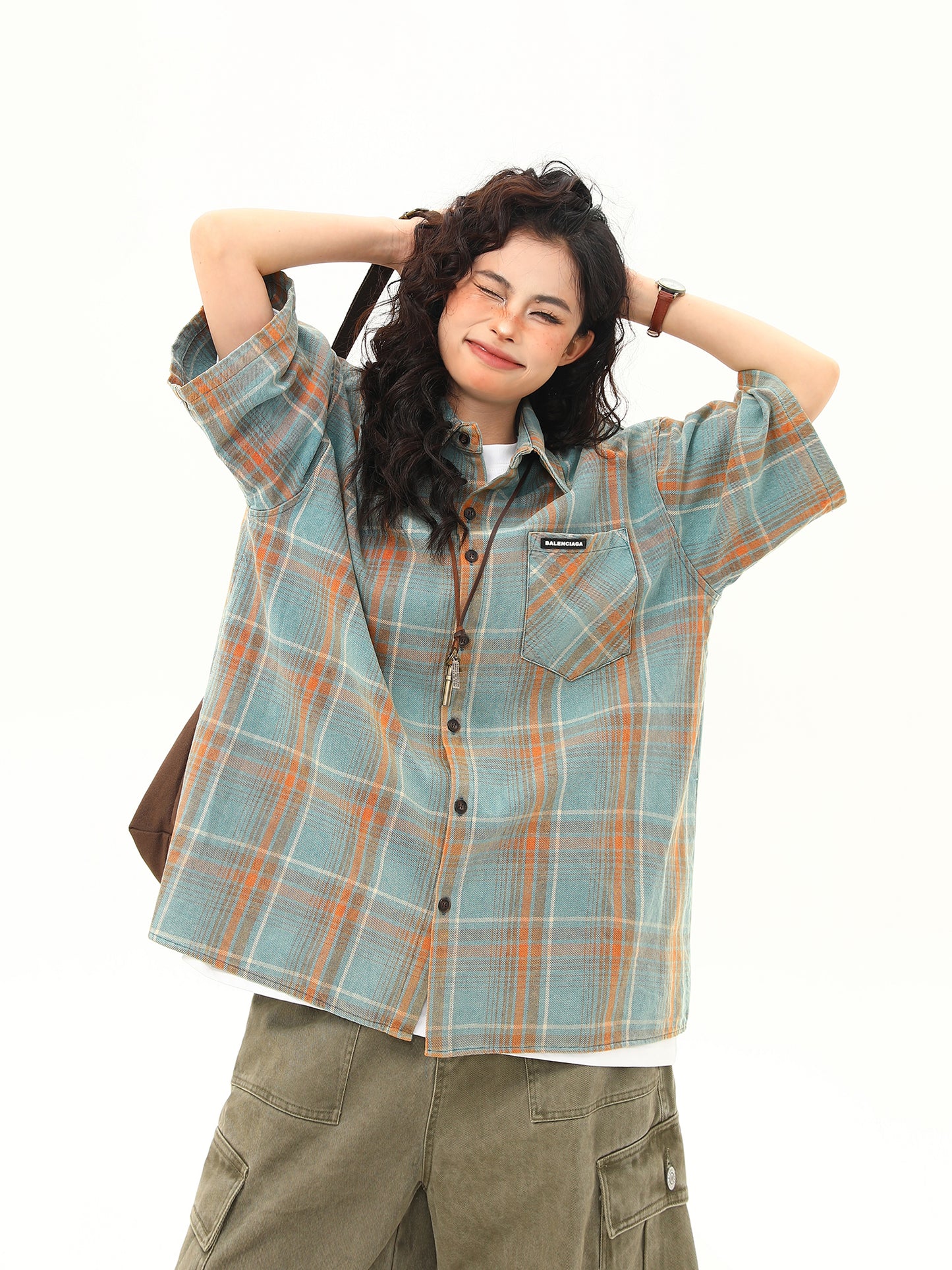 レトロ チェック柄シャツ P2067