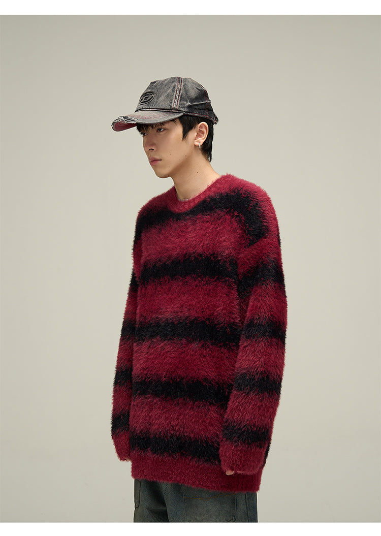 Loose fit round neck striped knit P617