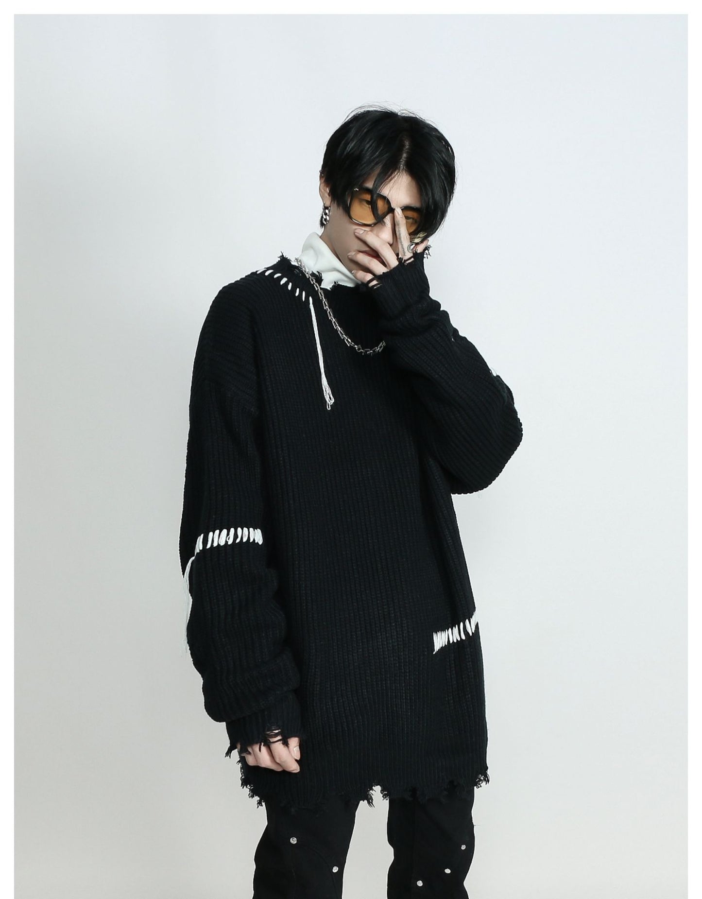 Oversized niche design distressed knit P282