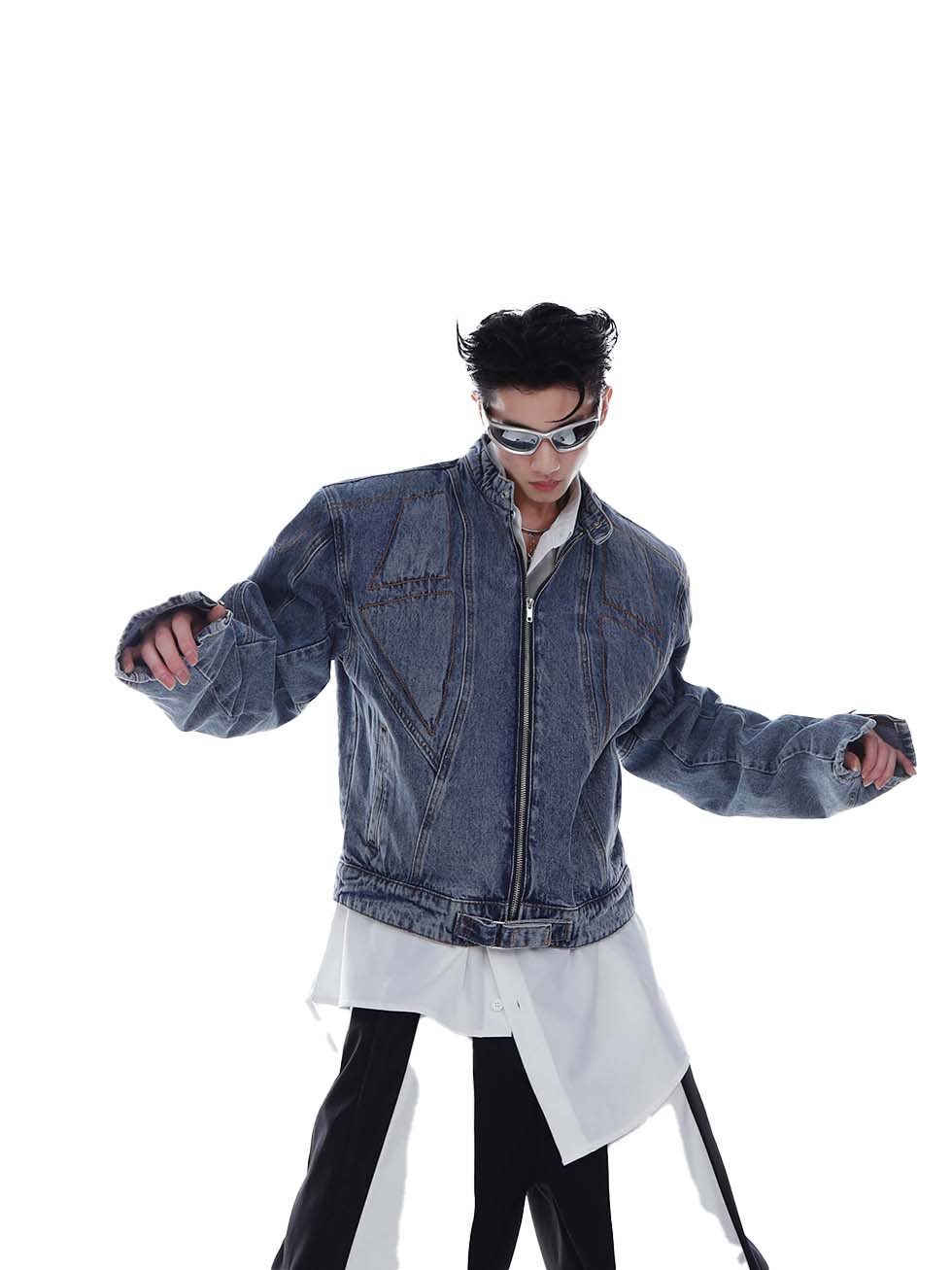 Washed short denim jacket P1117