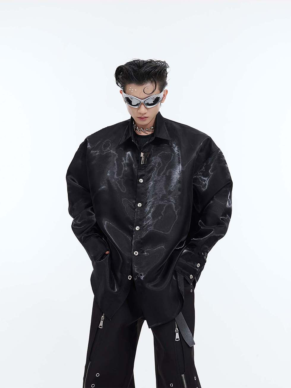 Metal decoration loose shirt P1084