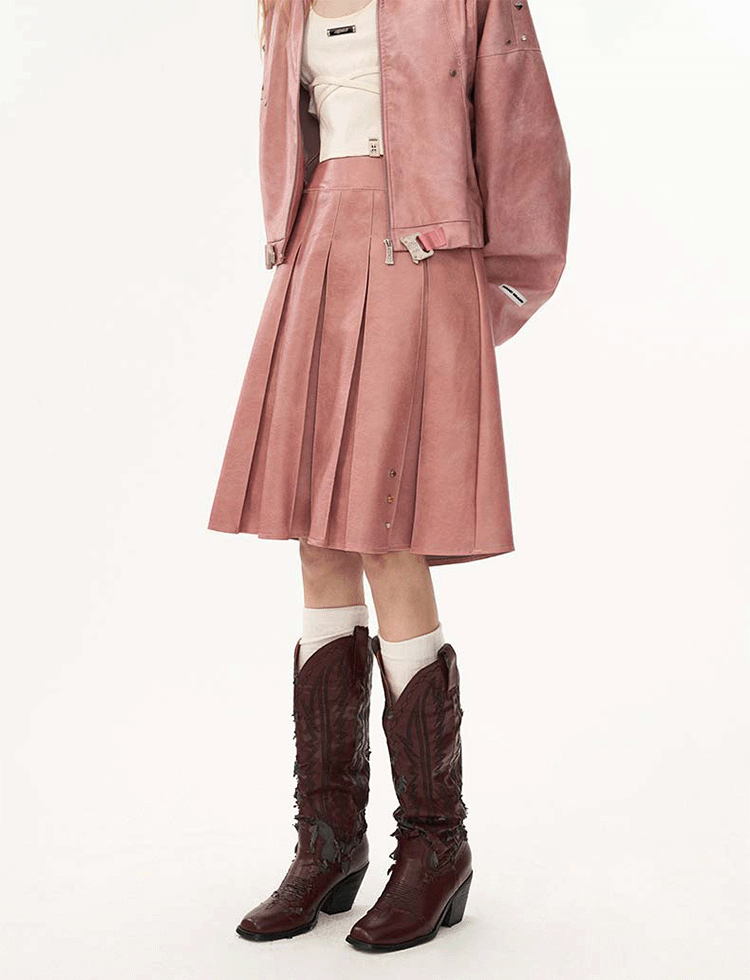 Damaged pleated skirt & jacket set P1326