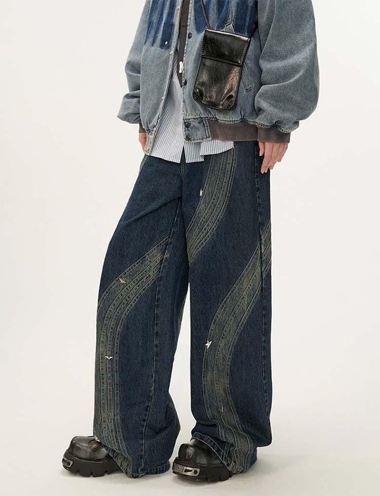Retro Wide Leg Star Jeans P1311
