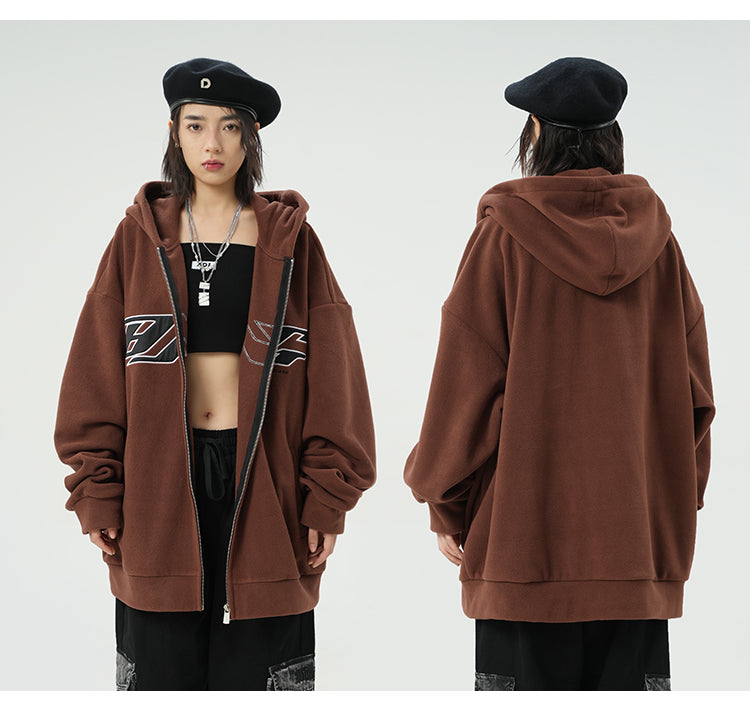 Oversized zip logo hoodie P088