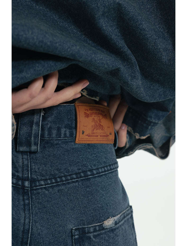 Damaged denim pants P066