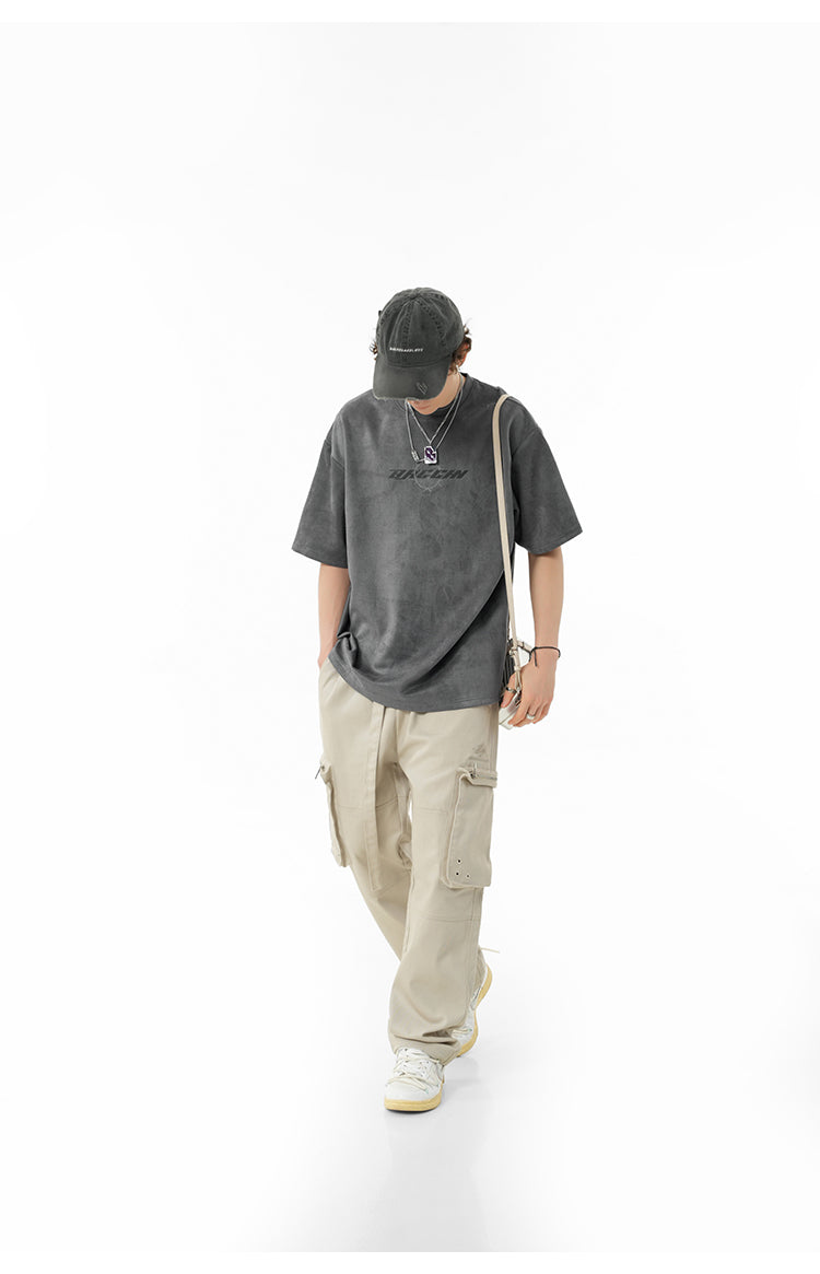 Suede logo T-shirt P095