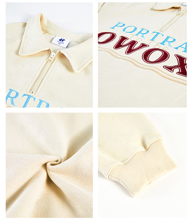 Suede half zip hoodie P056