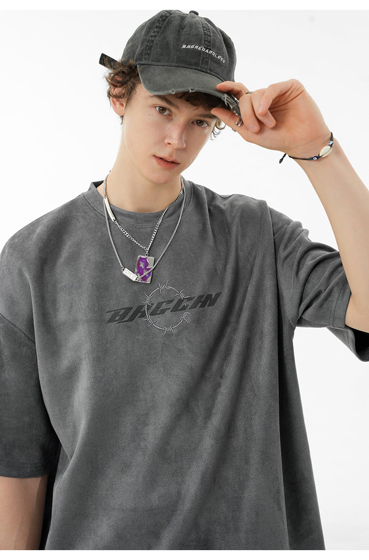 Suede logo T-shirt P095