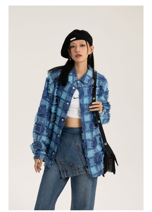 Jacquard check shirt jacket P416