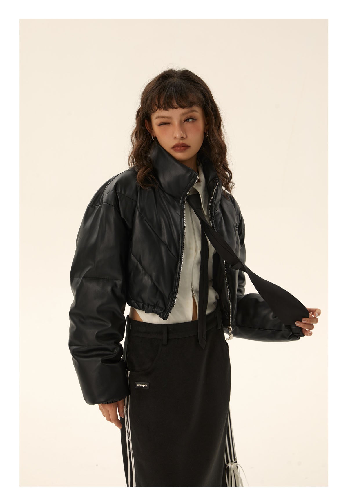 Retro short leather down jacket P426