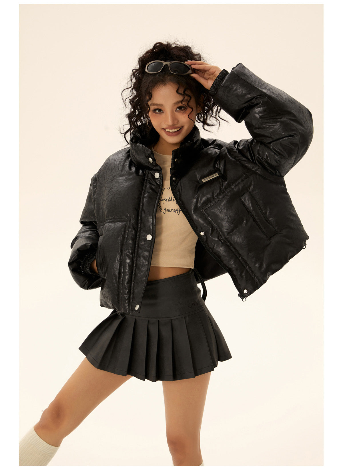 Short leather down jacket P569