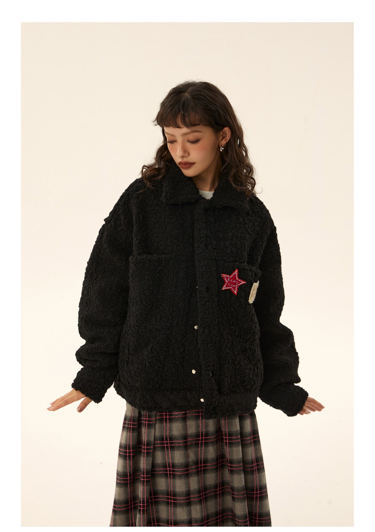 Loose fit patch boa jacket P588