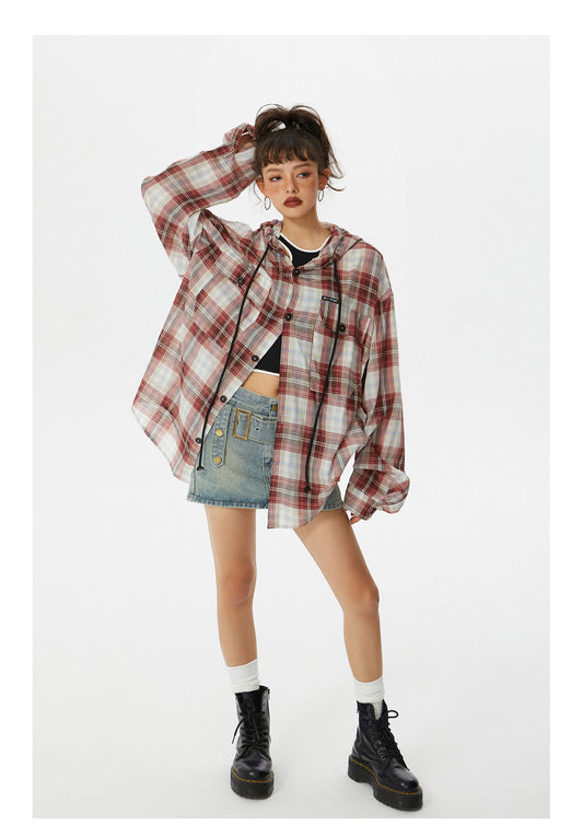 Loose fit retro check shirt P221