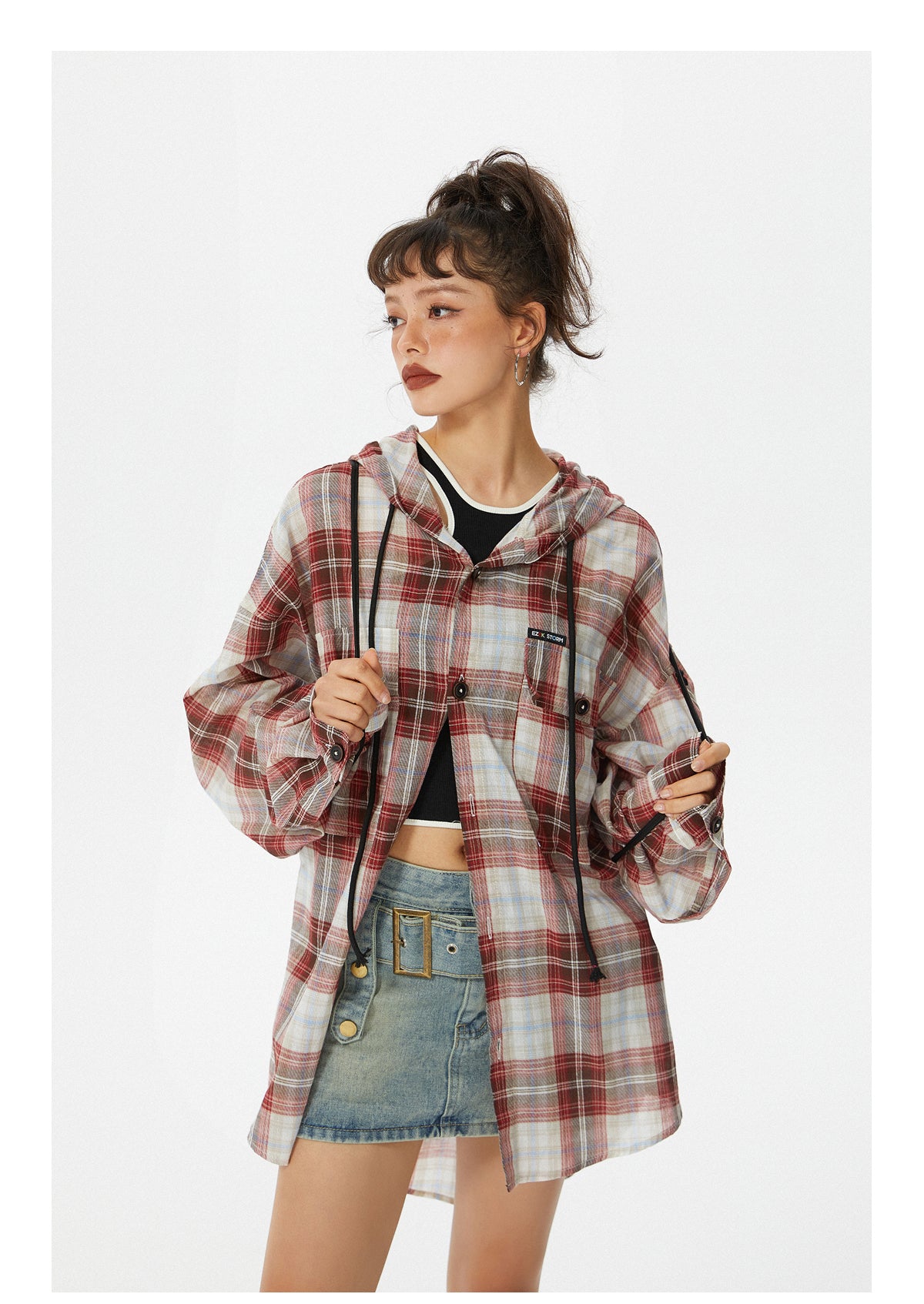 Loose fit retro check shirt P221