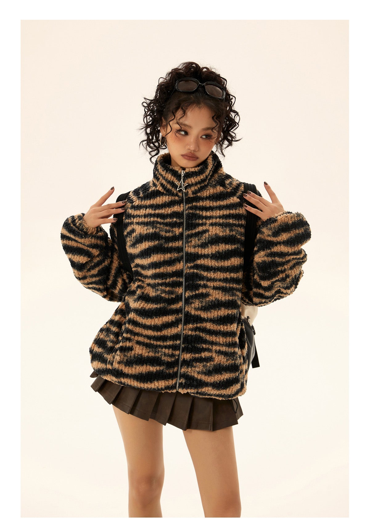 Leopard print striped zip jacket P563