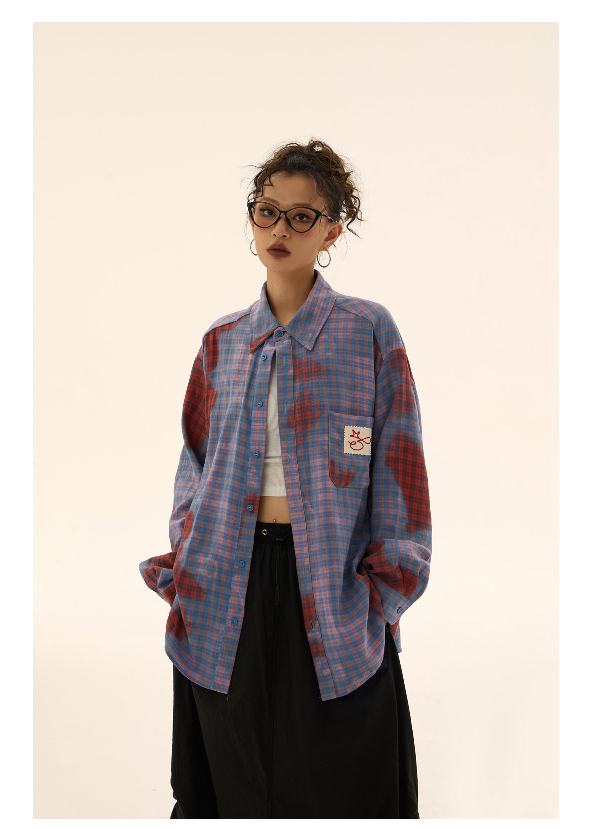 Loose fit spotted design check shirt P249