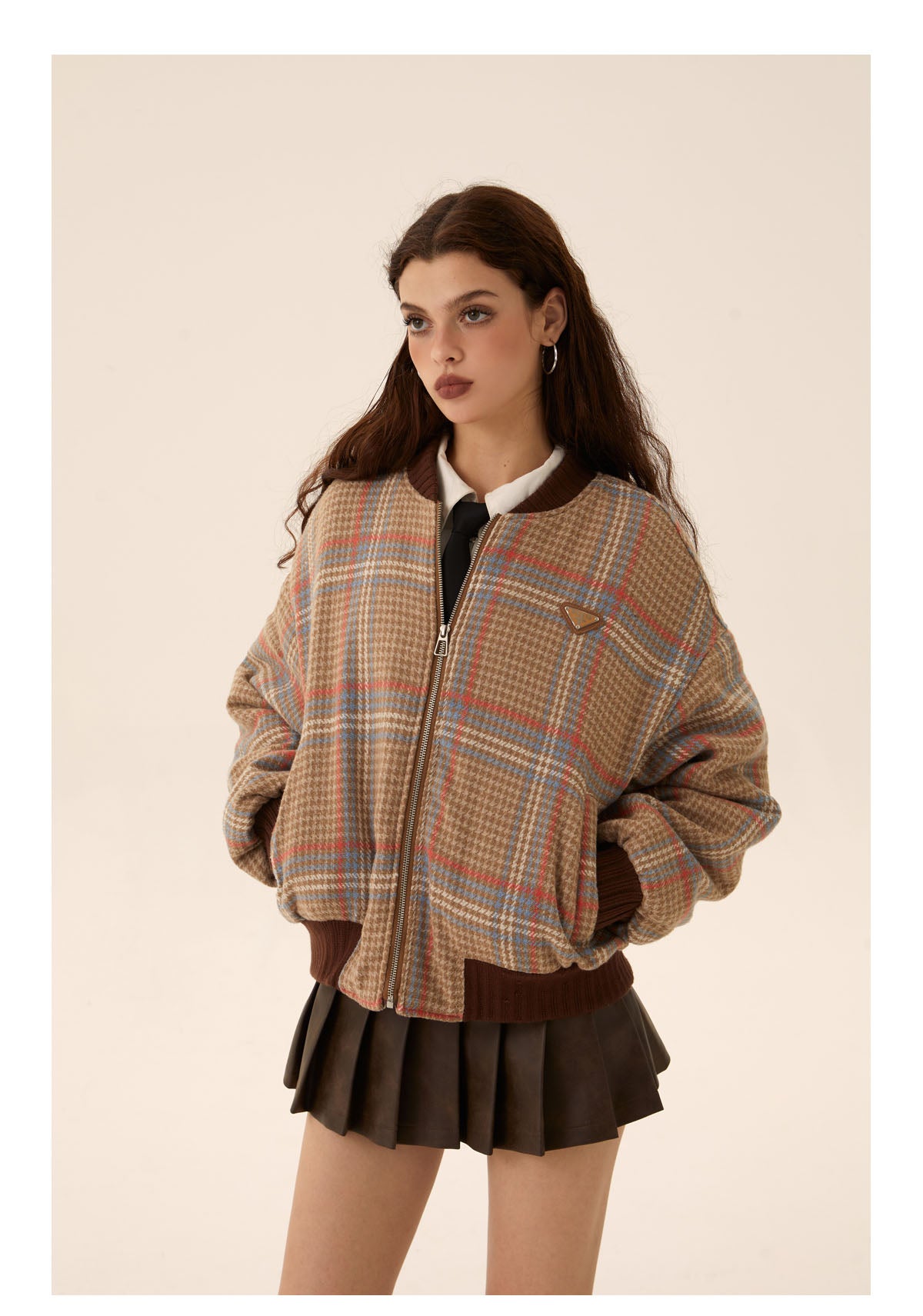 Checked cotton baseball jacket P449