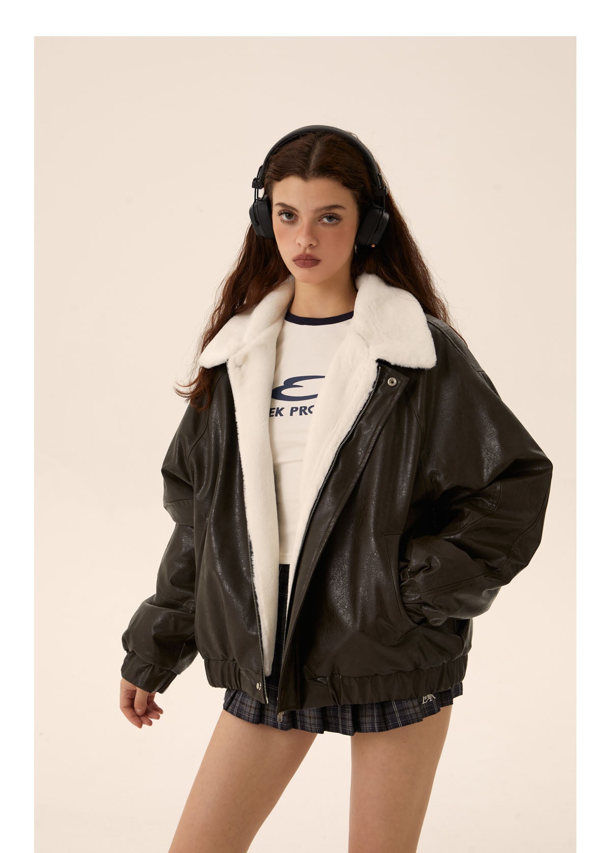 Fleece-lined cotton leather jacket P439