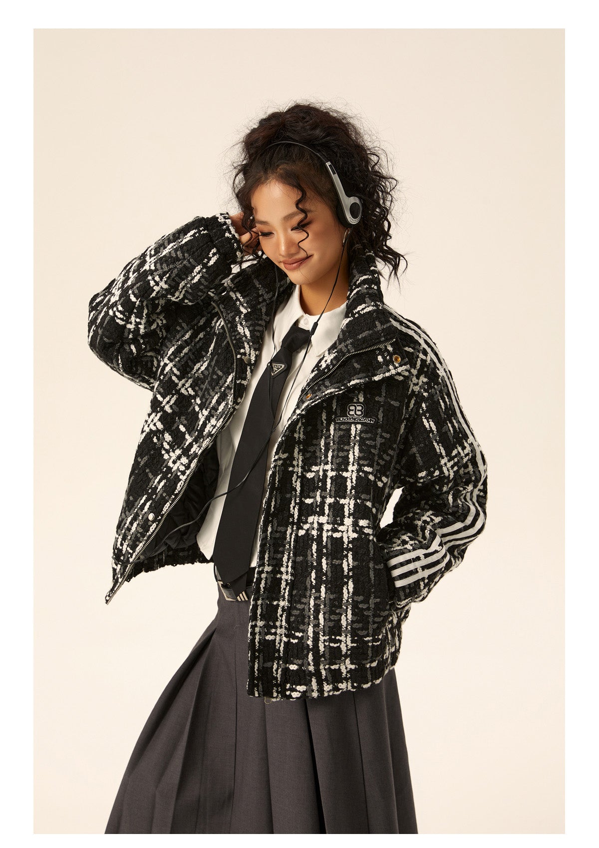 Side line retro zipper pattern coat jacket P576